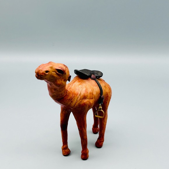 Vintage Leather Tooled Dromedary Camel Toy Figurine 6” - Picture 2 of 6